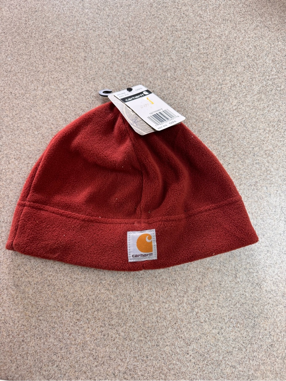 Carhartt Brick Red Fleece Beanie with Label